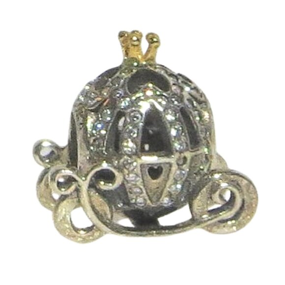 Pandora Disney Cinderella Pumpkin Coach 14k Gold CZ & SS .925 Charm 791573CZ - Picture 6 of 9